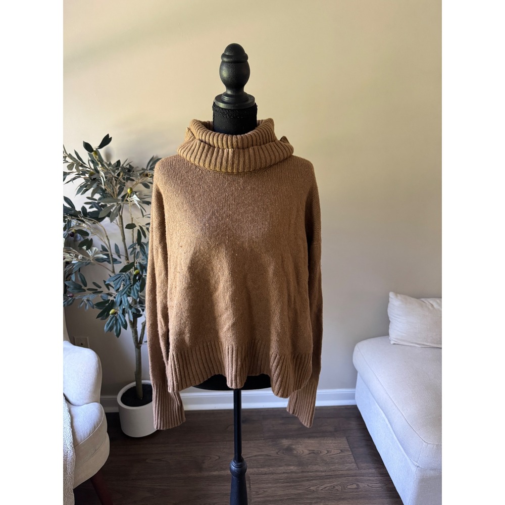 Anthropologie Camel Brown Cowl Neck Turtleneck Sweater Made in Italy Large